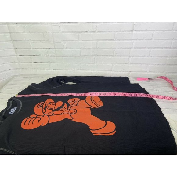 Nintendo Super Mario Logo Long Sleeve Knit Graphic Tee Black T-Shirt Mens Size M - Picture 7 of 7
